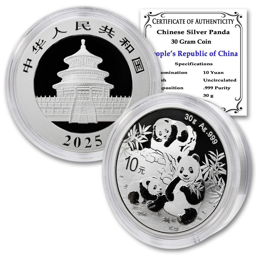 2025 30 g Gram Chinese Silver Panda Coin Brilliant Uncirculated with Certificate of Authenticity ¥10 Yuan Seller BU