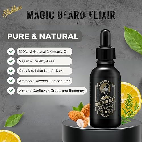 Miniatura 10 de Slickhare Magic Beard Elixir - Aceite para barba 100% natural, aceite orgánico para barba para hombres, fabricado en Estados Unidos, paquete de 1