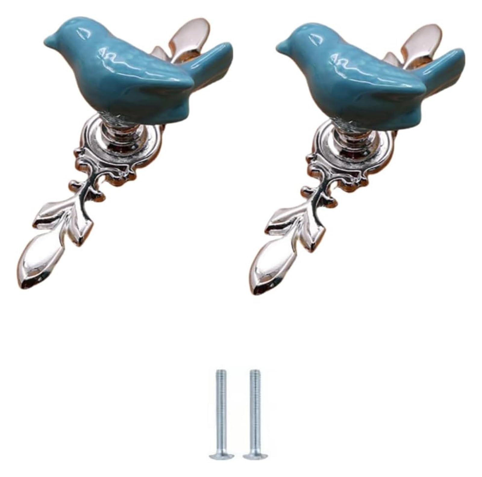 LQZAXSRDR Ceramic Cupboard Drawer Handle Knobs, Ceramic Zinc Alloy Round Single Hole Knobs 2 pcs Multicolor for Drawers Cabinets(Blue Pigeon-Trumpet)