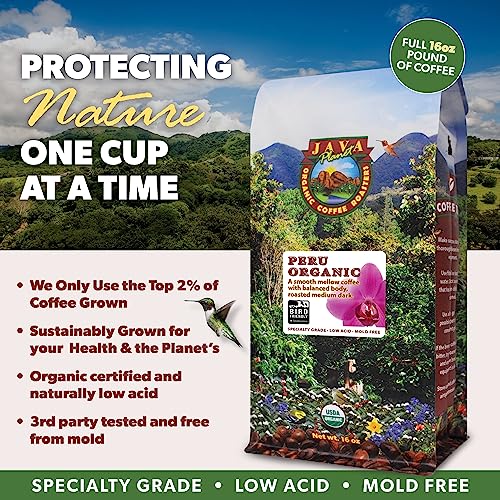 Java Planet Organic, Peru Single Origin Medium Dark Roast, Smooth Full Flavored Organic Coffee Beans, Low Acid, Whole Bean Coffee, Smithsonian Bird Friendly 5lb bag