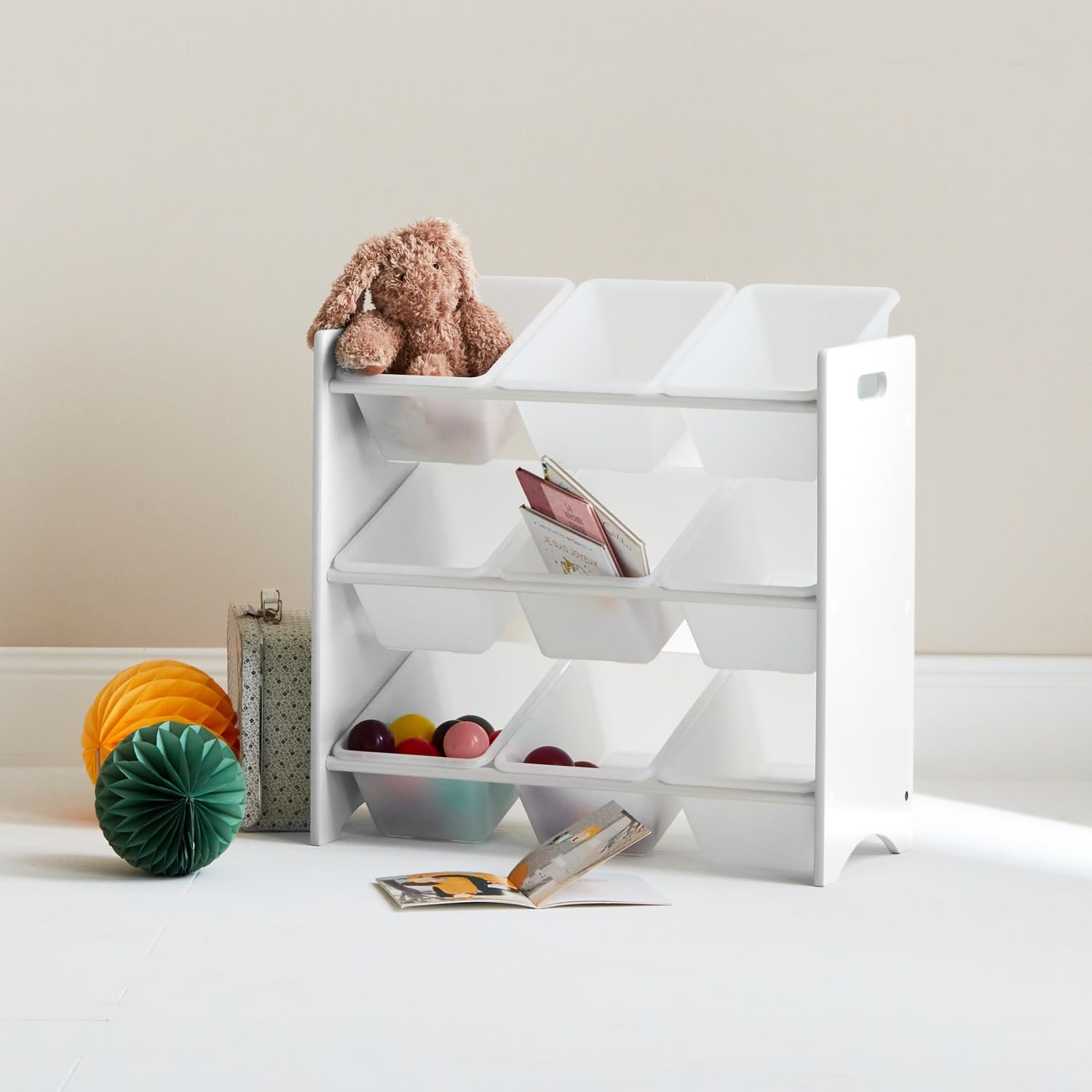Alice's Home - Meuble de Rangement pour Enfant avec 9 casiers. Blanc - Tobias - MDF décor Bois Naturel. 64x29.5x60cm