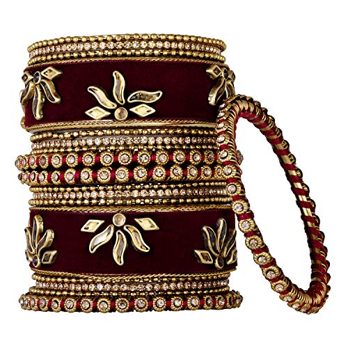 Aheli Matching Floral Velvet Silk Thread Chuda Chura Bangle Set Indian Traditional Bridal Fashion Jewelry For Women Girls (Size - 2.6) #TOP4