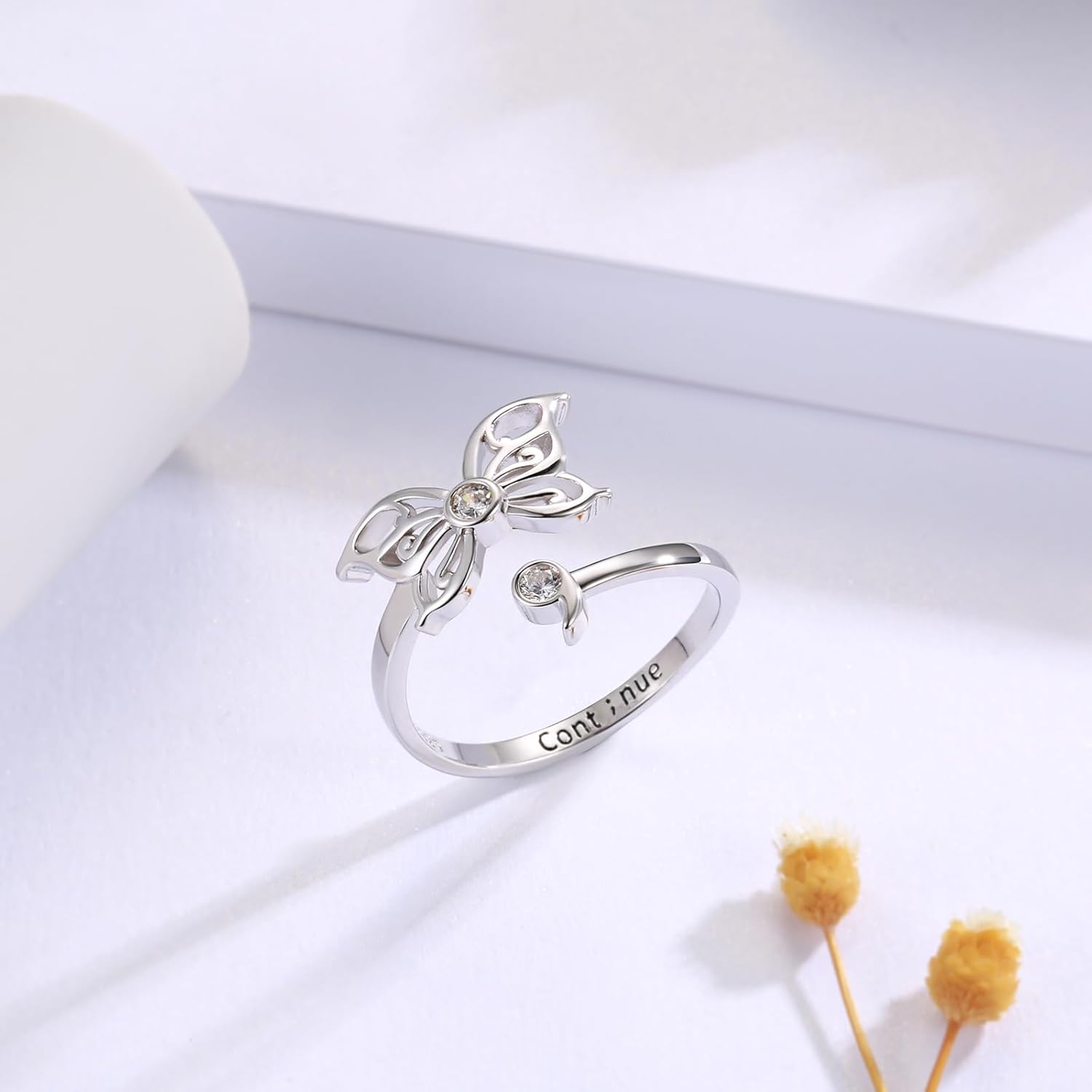 Butterfly Semicolon Ring 925 Sterling Silver Mental Health Awareness Inspired Rings Jewelry Gifts