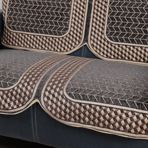 Image of Dark Grey Chenille Woven Anti-Slip 5 Seater Sofa Cover | L-Shape Sofa Seat Protector for Living Room | Durable & Stylish Slipcover - Dark Grey - 3D