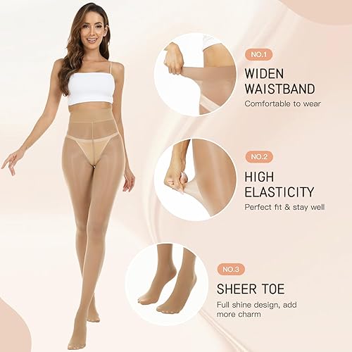 Miniatura 5 de MANZI Pantyhose brillante para mujer, 2 pares de medias transparentes brillantes ultra sedosas