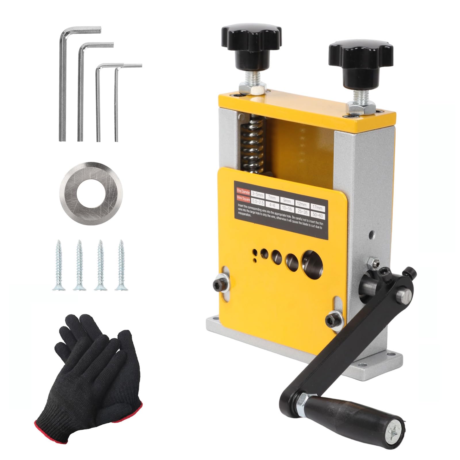 Machine à dénuder manuelle avec 6 canaux et 5 lames, pour câbles de 3 à 17 mm, outil de dénudage pour le recyclage et les électriciens, éplucheur de câble précis, jaune