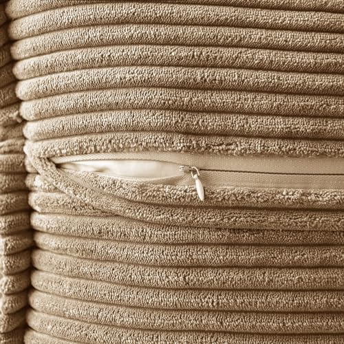 Image of MIULEE Decorative Euro Sham Throw Pillow Covers for Couch Bed Livingroom 22x22 Inch Set of 2 Khaki Boho Accent Throw Pllows Broadside Striped Patchwork Soft Corduroy Pillowcases