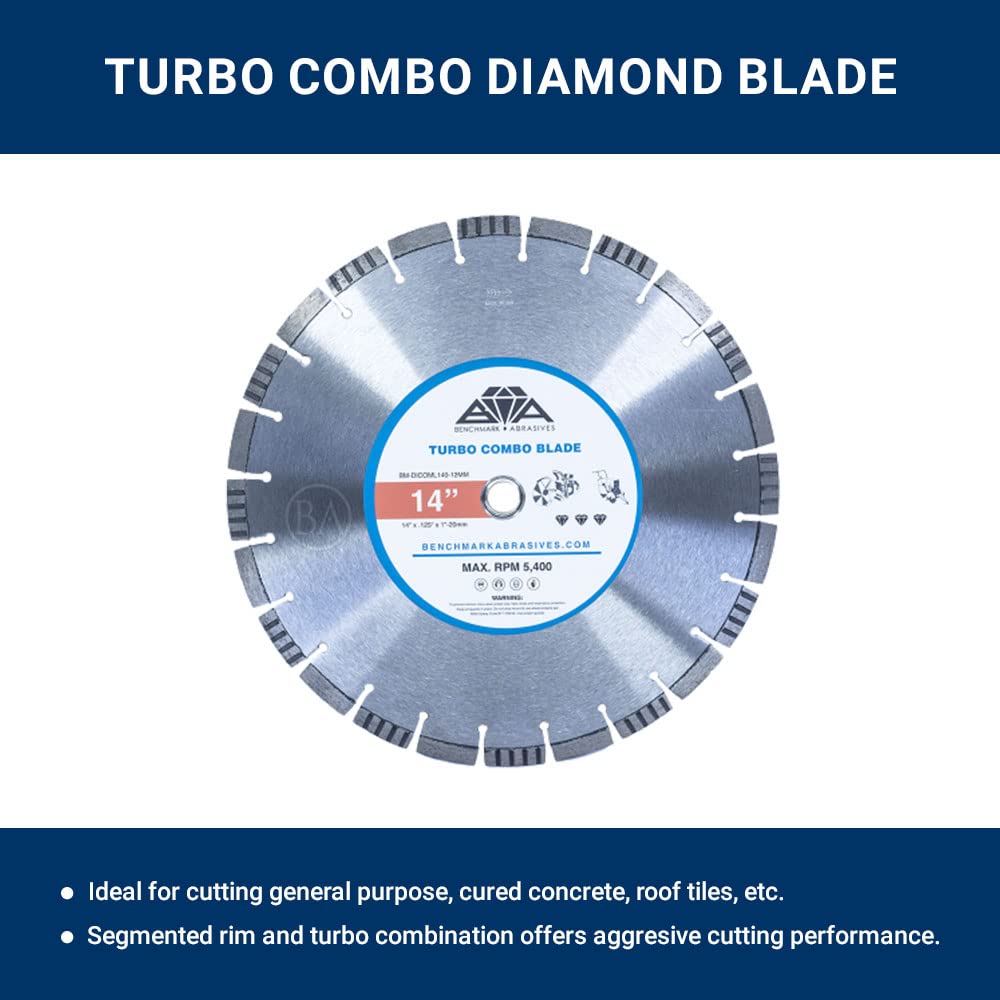 Benchmark Abrasives 14" Turbo Combo Diamond Blade with Steel Core, Saw Blades for Angle Grinder, Cutting Porcelain Ceramic Tile Granite Concrete Marble