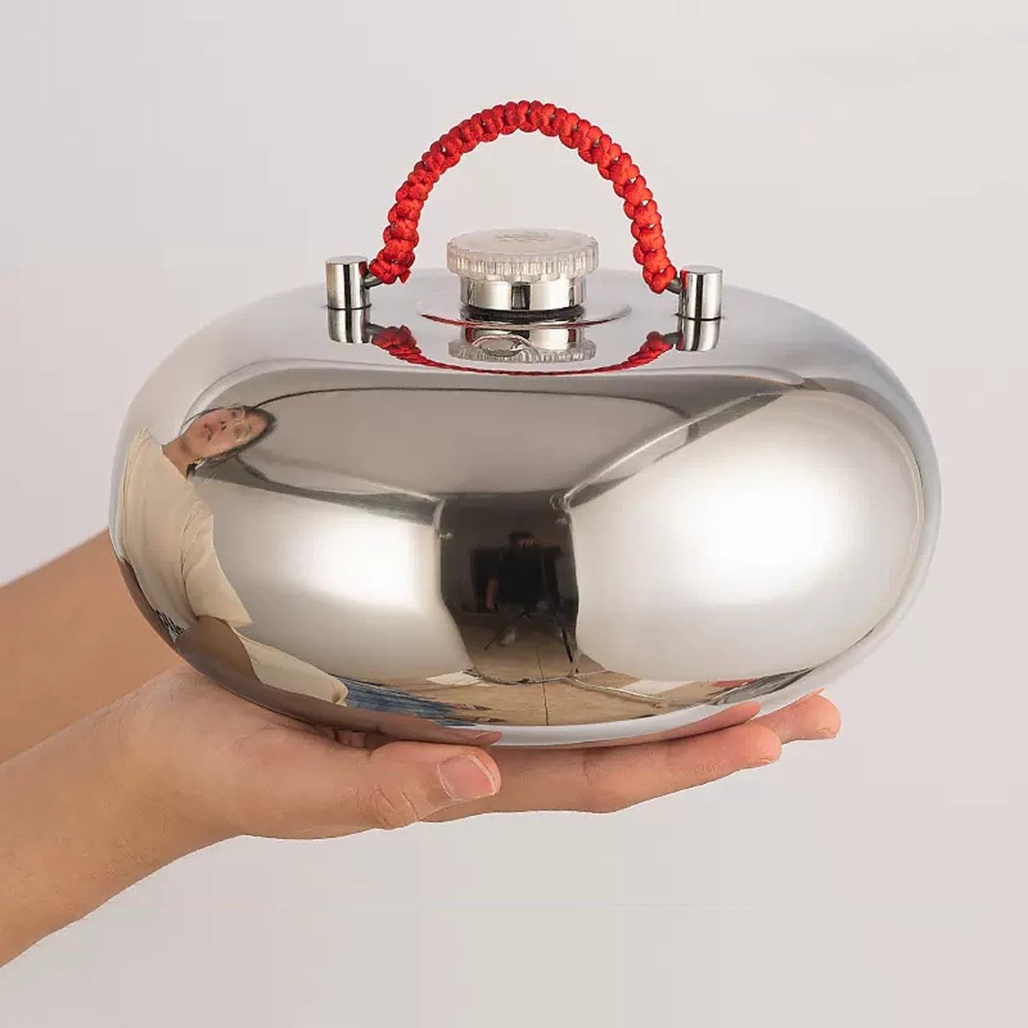 Wiederverwendbar Warmflasche, Wärmflasche Mit Bezug, Hand-Fußwärmer, Winterheizung, Zur Schmerzlinderung, 1L/1.5L/2.0L/3.0L, Edelstahl, Silver (Size : 22cm(8.7in))