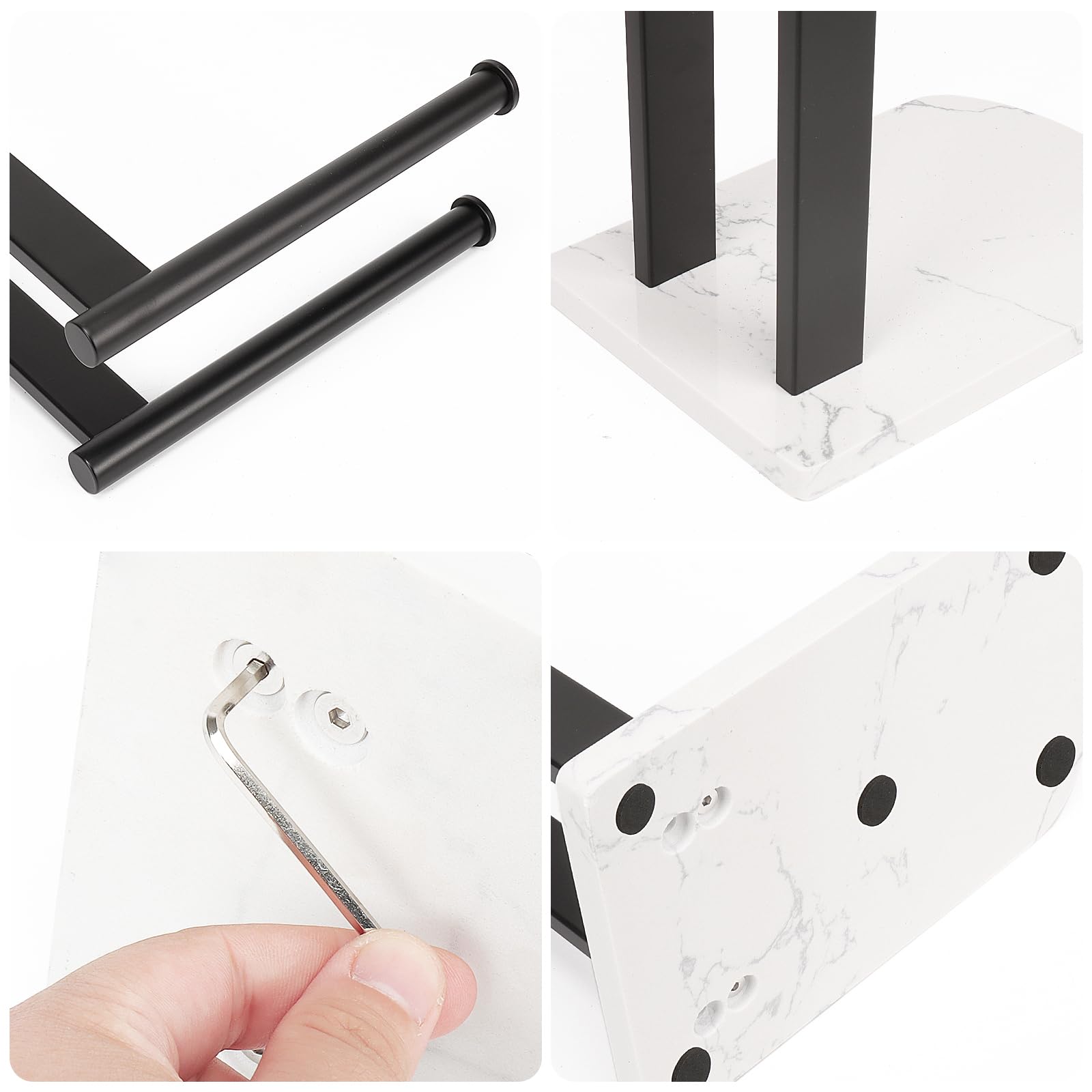 NearMoon Toallero de Mano con Base de mármol equilibrada, Soporte de Acero Inoxidable SUS304 en Forma de L, toallero de pie con aro para baño, Cocina o encimera (Barra Doble, Negro Mate)