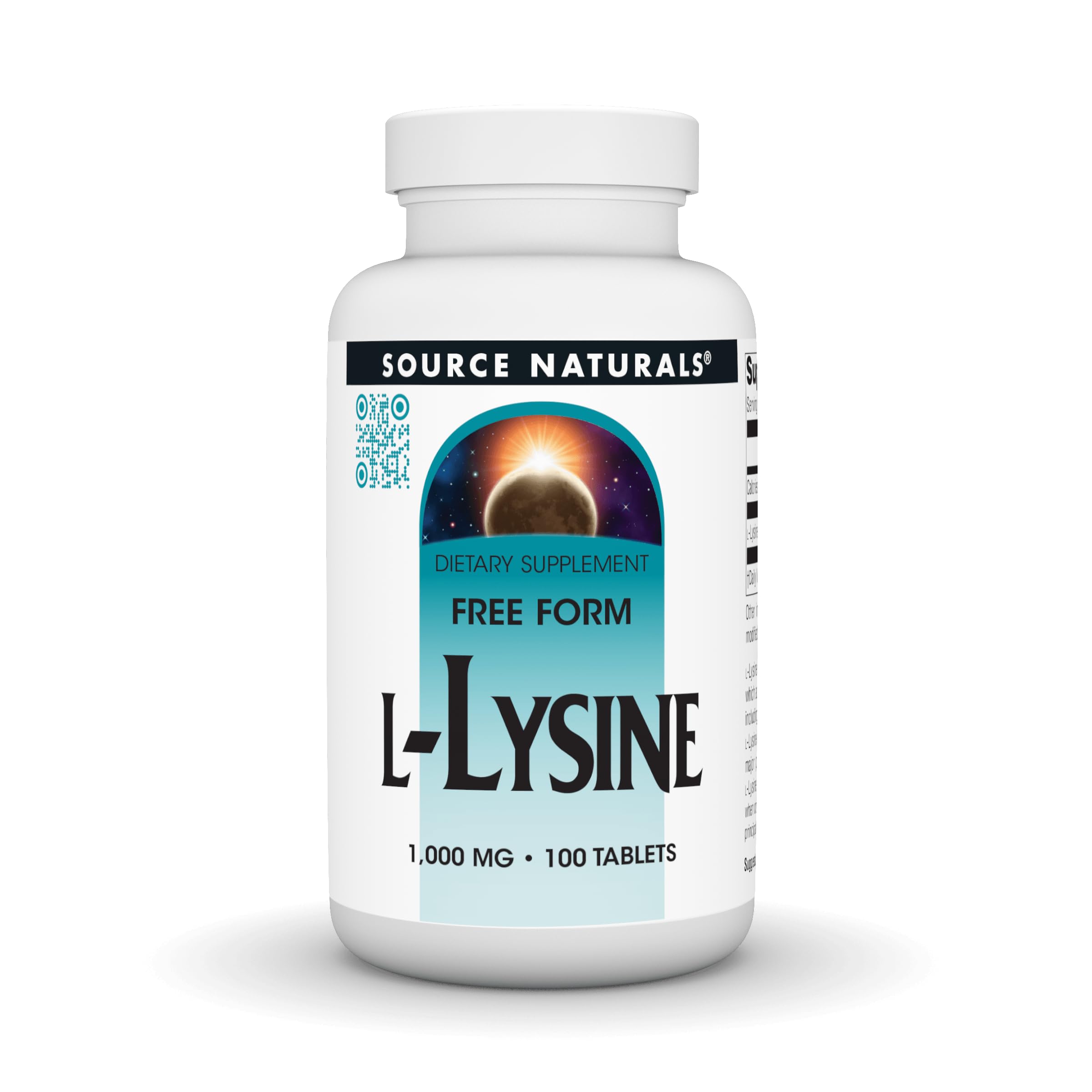 Source Naturals Free-Form L-Lysine Free Form, 1,000 mg - 100 Tablets