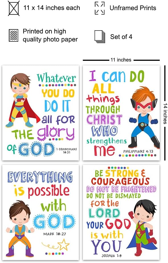 Jesus Christ Inspirational Wall Art LARGE 11x14 - Christian Gifts for Kids - Jesus Love Me Scripture Wall Decor for Boys - Bible Verse Art - God Decor - Religious Picture for Boy Bedroom