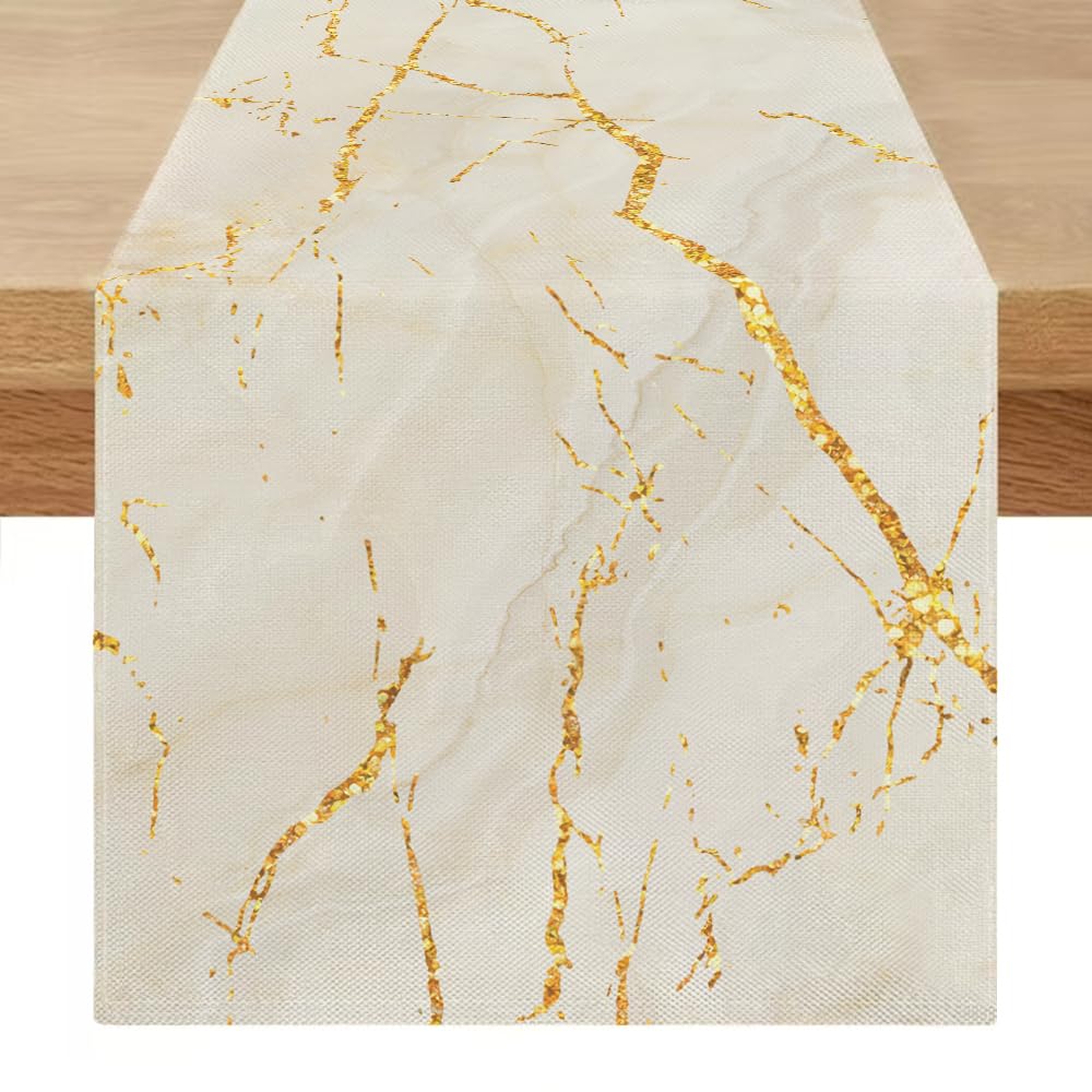 Modern Washable Table Runner 40 x 180 cm Spring Summer Table Runner Marble White Gold Texture Tablecloth for Dining Room, Kitchen, Farm, Wedding Holiday Parties — image 1