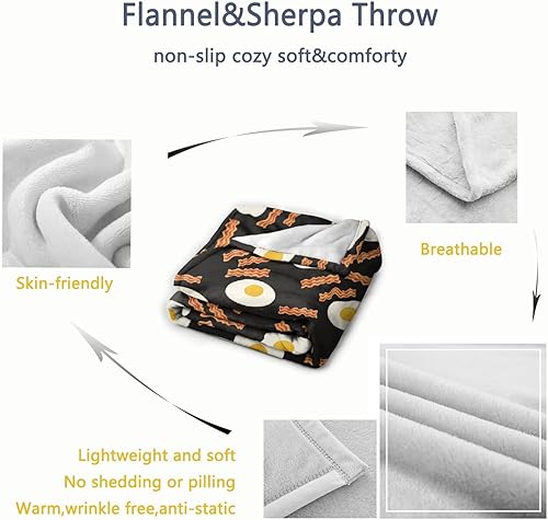 Miniatura 4 de Manta de franela de lujo con huevos de tocino para el desayuno, suave, esponjosa, acogedora, cálida, para cama, sofá, sillas, dormitorio, regalos