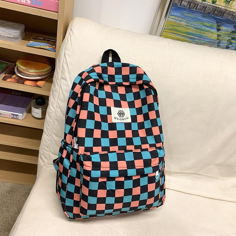 Lushandy 3PCS Checkered Backpack with Lunch Bag, Womens College Backpack Set Cute Aesthetic Daypack Checkered Laptop Backpack3