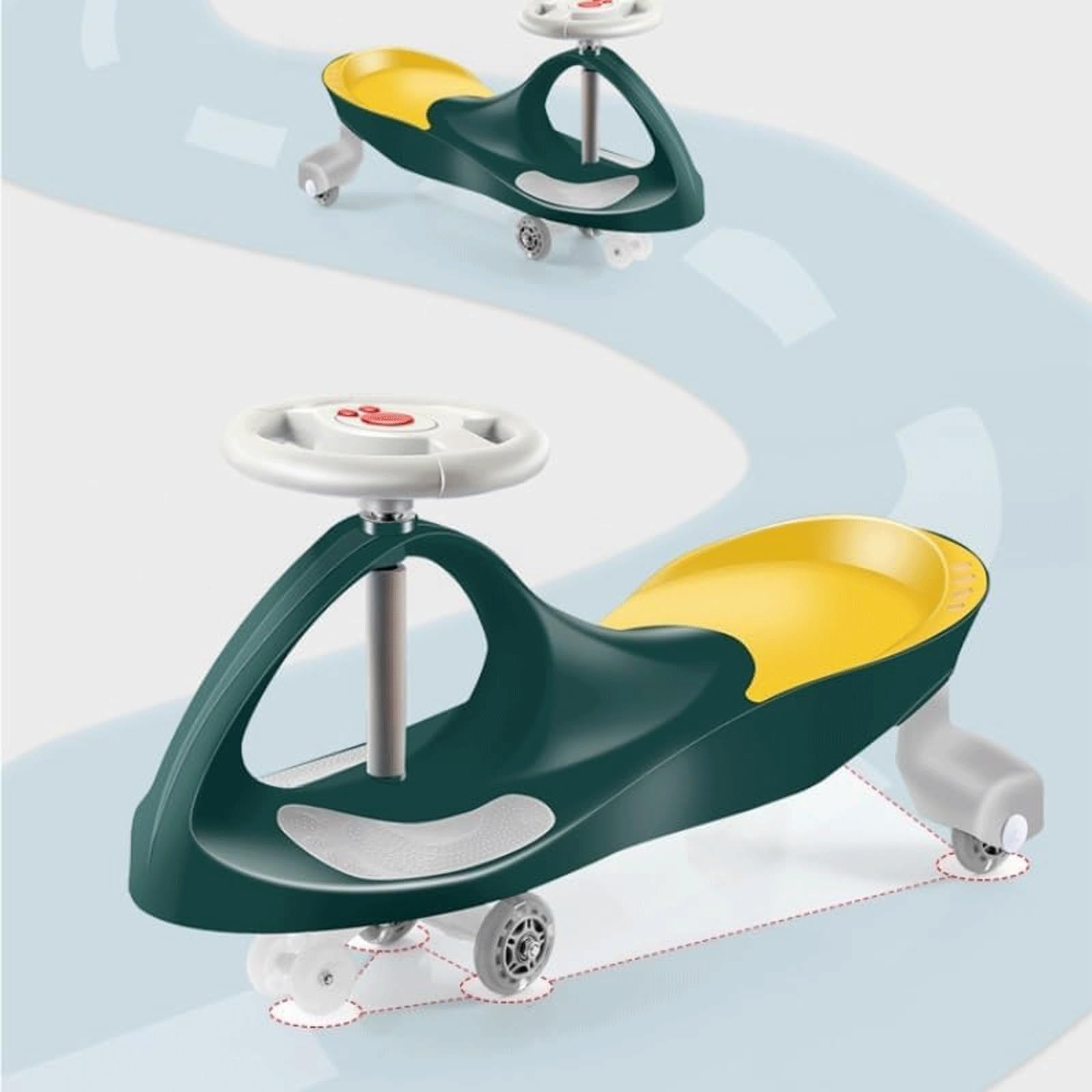 Wiggle Car, cichy samochód huśtający, huśtawka, rowerek biegowy, jeździk, dziecięcy samochód Wiggle Car z kołem migającym dla chłopców i dziewczynek(Dark Green,Flashing wheel)
