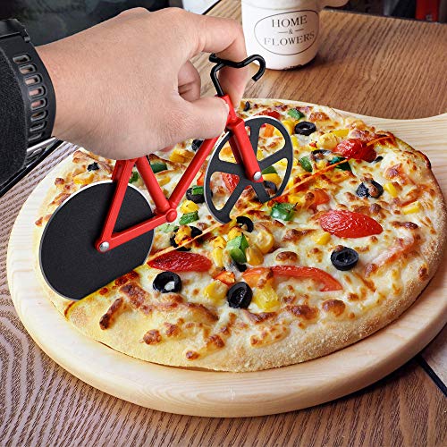Bicycle Pizza Cutter Wheel,Ninonly Non-stick Dual Cutting Wheels Stainless Steel Bike Pizza Slicer with a Stand for Pizza Lovers,Holiday Vacation Housewarming Kitchen Gadget Cool Men\'s Gift