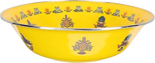 Cabilock Bacias de sopa de esmalte vintage tigela de mistura de esmalte tigela de salada redonda bacia de armazenamento tigelas de servir para sopa macarrão ramen salada lanche 30 cm (Amarelo)