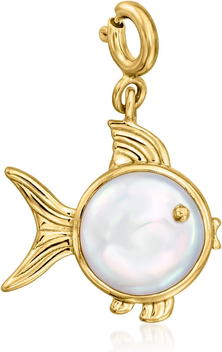 Ross-Simons 9.5-10mm Cultured Coin Pearl Fish Charm in 18kt Gold Over Sterling