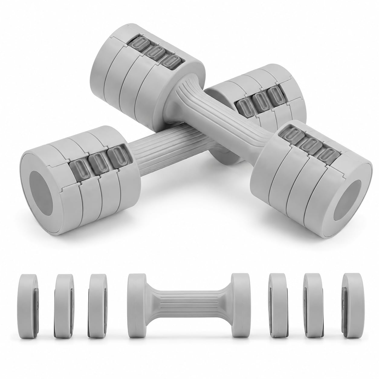 Minifactory 4 in 1 Adjustable Dumbbell Set of 2, Gym Weights for Men & Women (Grey)