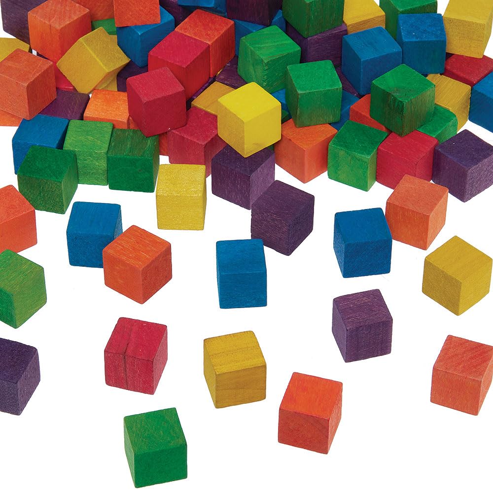 Baker Ross VC200 Colourful Mini Wooden Cubes - Pack of 72, Small Coloured Craft Cubes