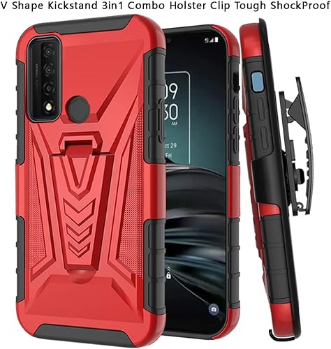 Miniatura 7 de Funda para Alcatel TCL 20 XE, TCL 20xe Funda de teléfono con clip para cinturón con vidrio templado Soporte incorporado, a prueba de golpes, funda