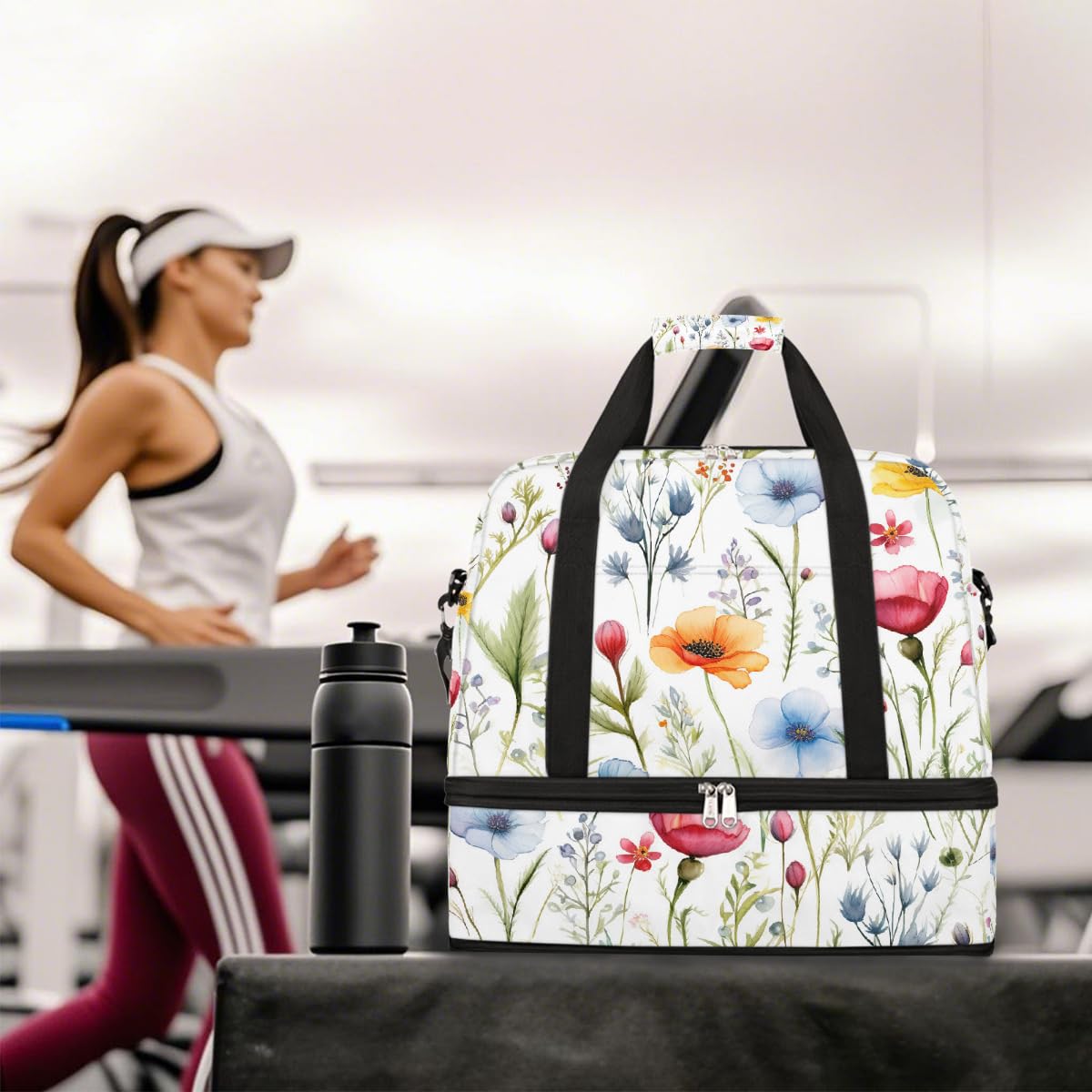 Borsone da viaggio pieghevole con motivo floreale ad acquerello, borsa da palestra espandibile con scomparto per scarpe, grande capacità, borsa da weekender, borsa da viaggio, sport, viaggi notturni