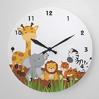 Cute Jungle Baby Animal Wall Clock Funny Nursery Wood Clock 10 Silent Non-Ticking Quartz Battery Operated Clock for Living Room Kitchen Bedroom Farmhouse Home Decor Birthday Wedding Gift