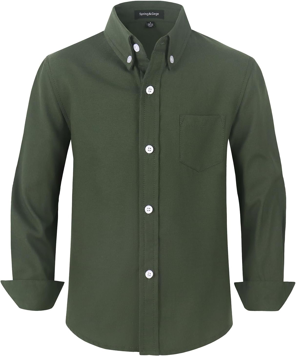 Spring&Gege Boys' Long Sleeve Dress Shirts Formal Uniform Oxford Solid Classic Collared