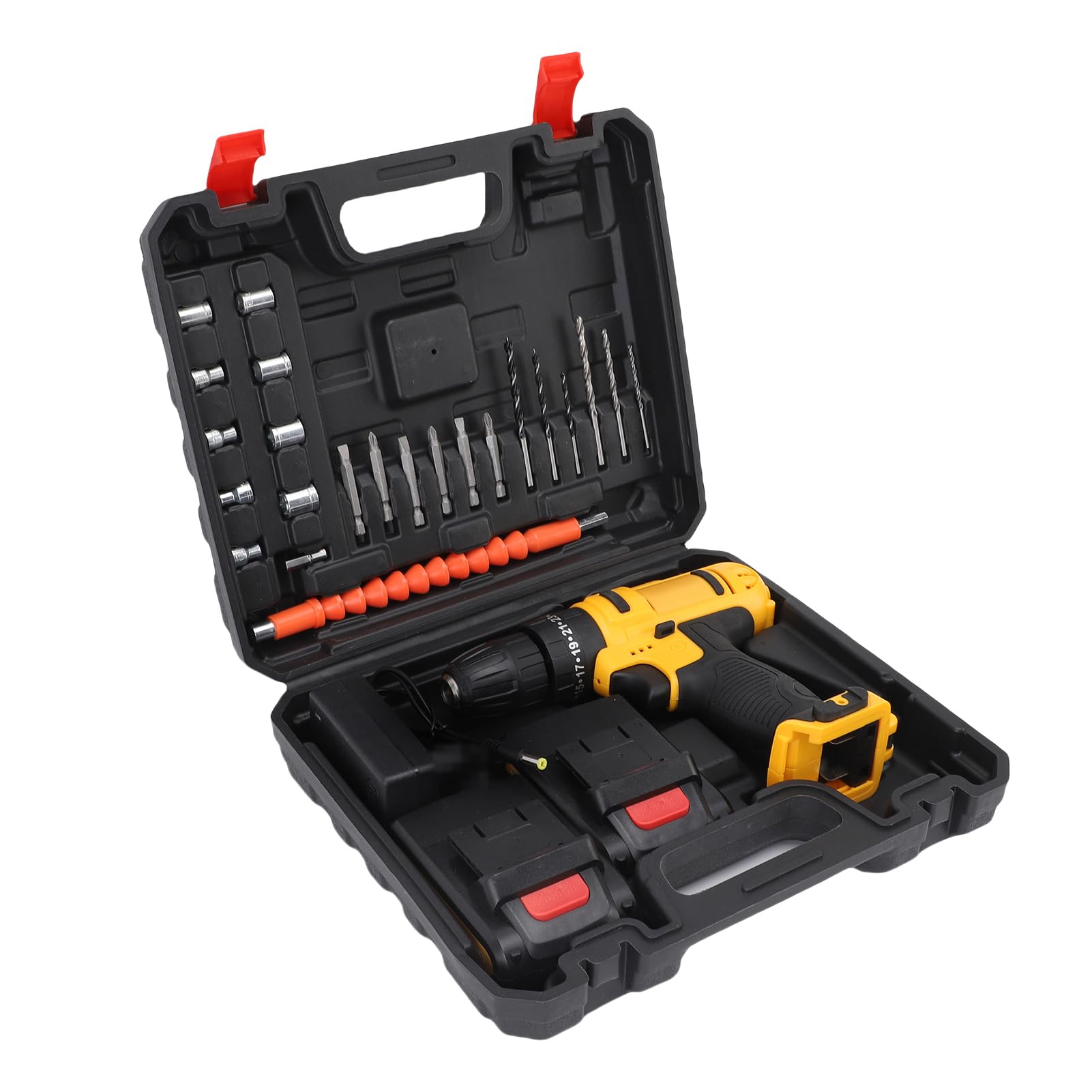 AMONIDA Trapano Avvitatore a Batteria, Set Trapano Avvitatore a Percussione da 21 V, Cacciavite Elettrico con 2 Batterie e Caricabatterie, Luce LED Integrata, Elettrico a 2 velocità per Progetti Fai