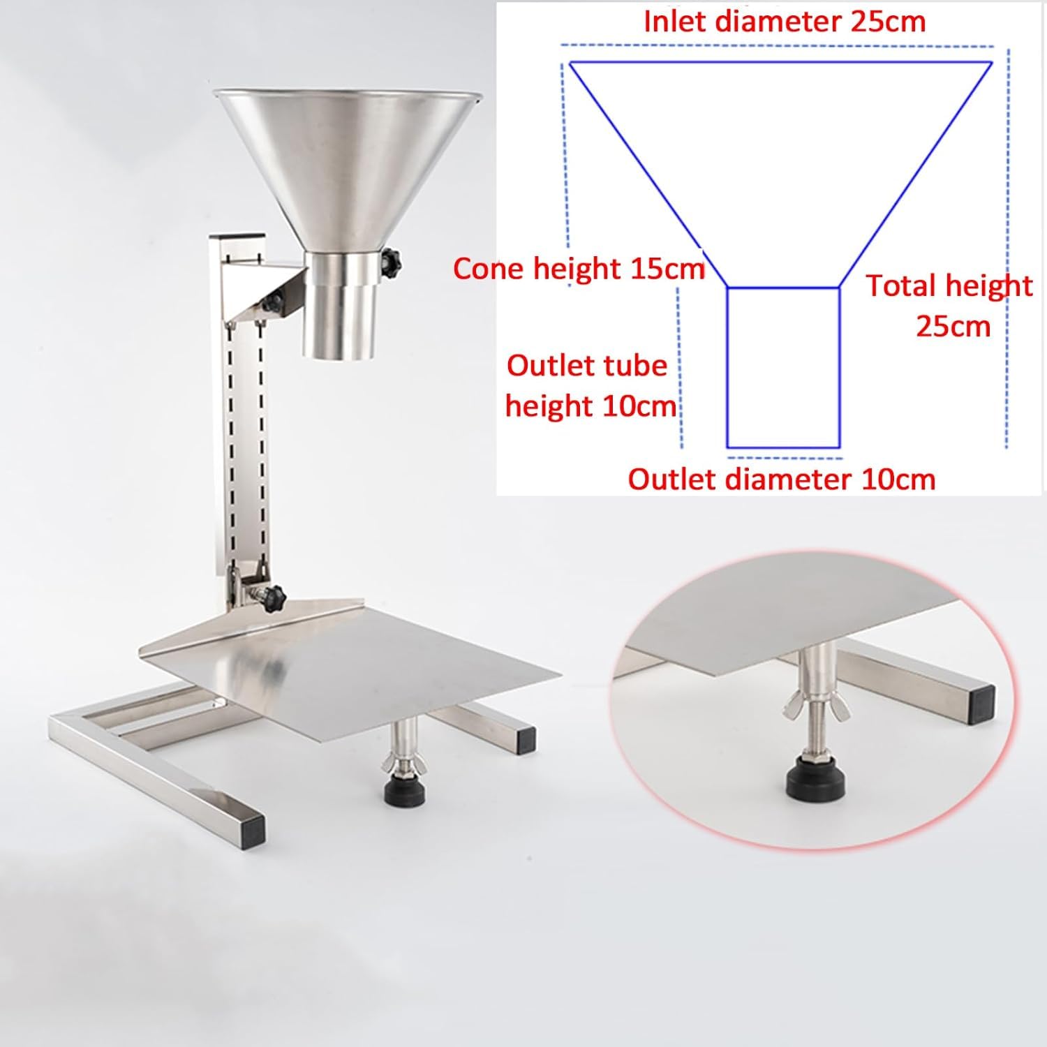 Embudo grande de acero inoxidable para envasado de alimentos con soporte, máquina de embudo de llenado manual para sellado de bolsas al vacío, dispensador de líquidos y polvo de boca ancha de