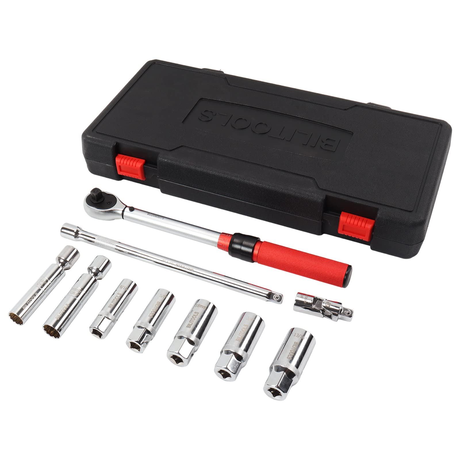 BILITOOLS 3/8 Inch Click Torque Wrench with Spark Plug Socket Set, 10-60Nm, Cr-V Steel