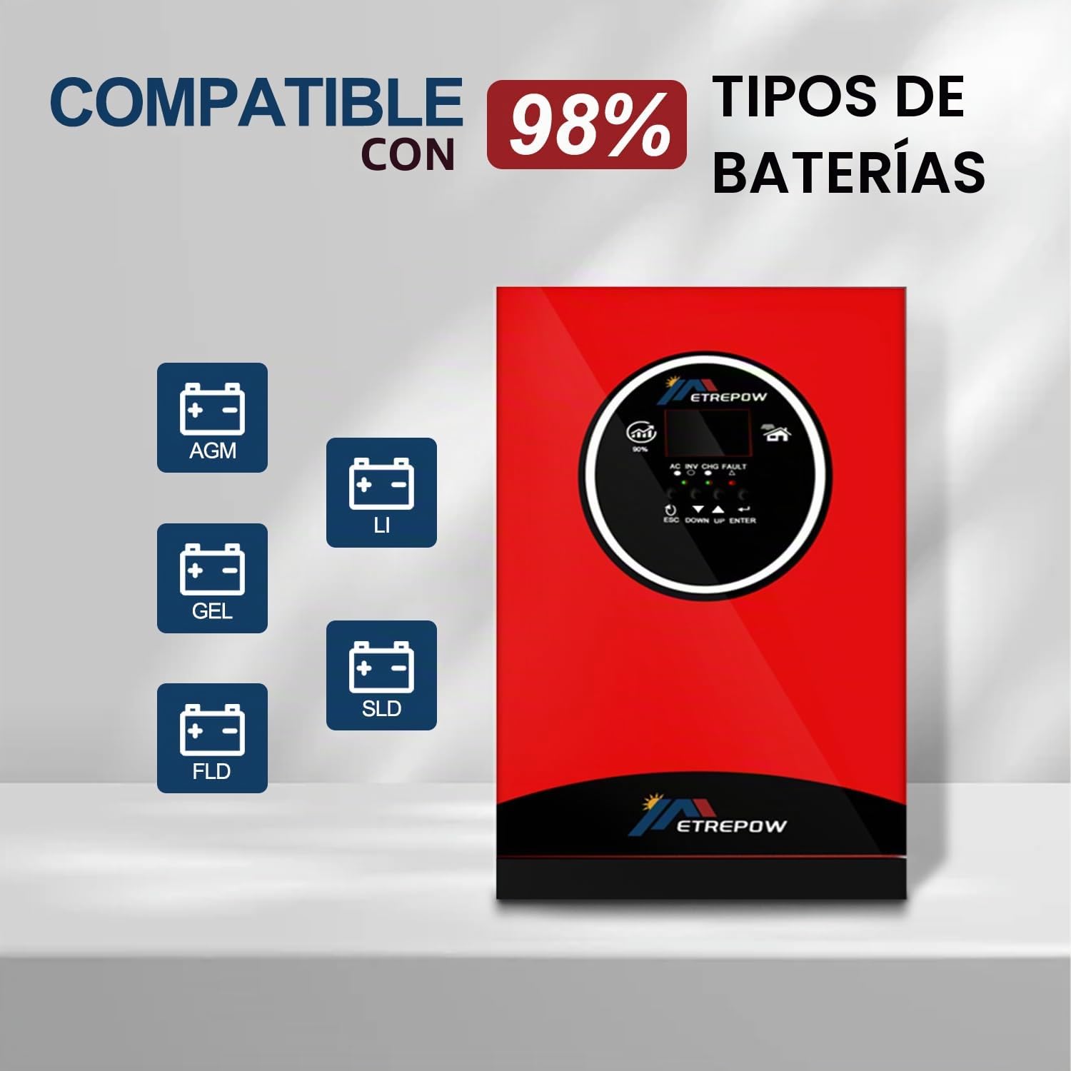 5500W Inversor Híbrido 48V DC a 230V AC Onda Pura con 100A MPPT Controlador de Carga Solar, Entrada Máxima PV 450V, Adaptable a Baterías de Plomoácido o Litio