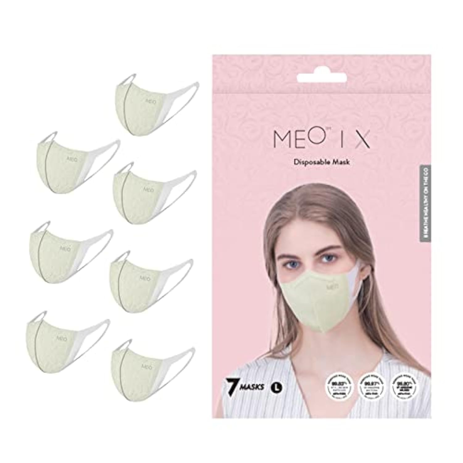 MeoX Adults - Disposable and Adjustable Face Mask | 7 PCS, Large, Cream | 4 Layer Protection | Breathable and Comfortable