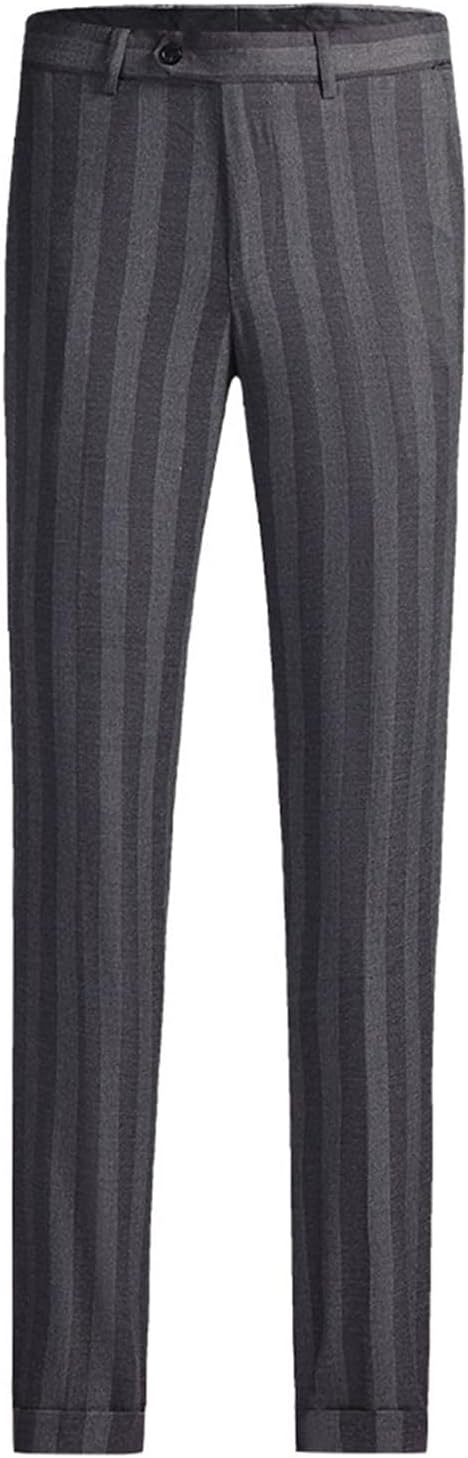 Ulnomio Men's Stripe Suit Pants Front Flat Casual Dress Office Trousers