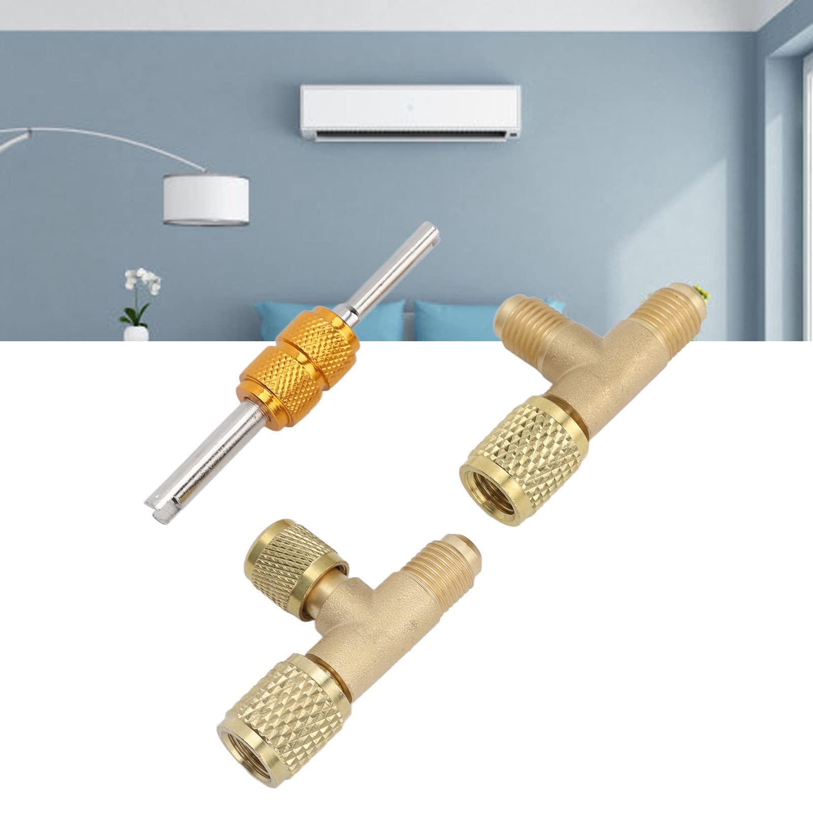 Dioche Adattatore per Pompa a Vuoto Tee Refrigerante Ottone 1/4 Pollici Nucleo Valvole Adattatore a T in Ottone Attacco Rapido Raccordi a T di Accesso per Vacuometro R22 R12 R134