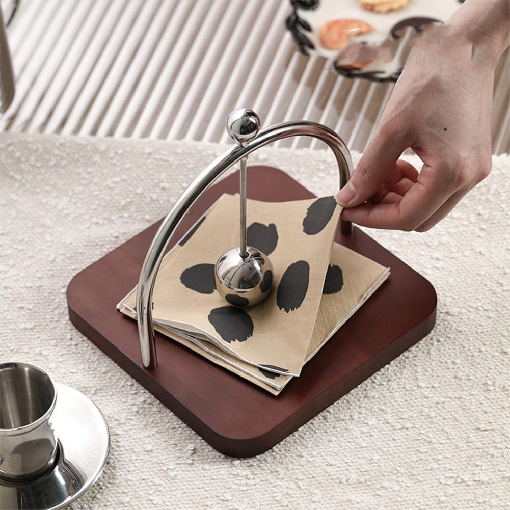 Wooden Napkin Holder Square Vintage Tissue Paper Towel Serviette Dispenser Organizer Tabletop Napkin Stand for Home Kitchen Dining Decor