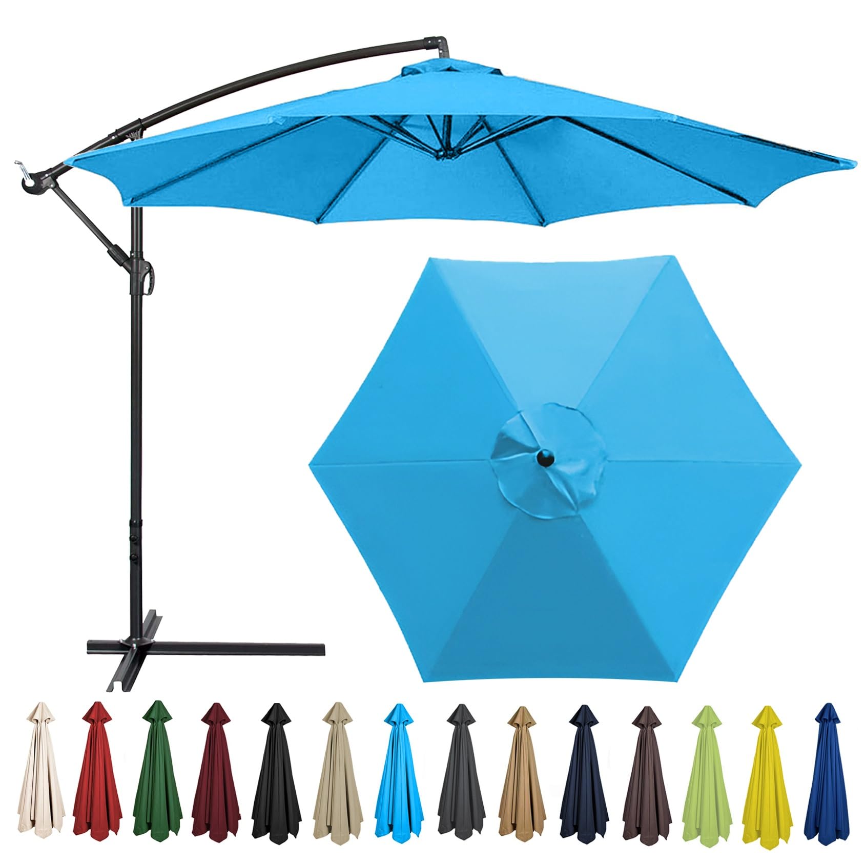 Replacement Parasol Canopy 200CM 2.7M 300CM + 6 Arms/8 Arms Replacement Parasol Fabric Cover For Garden Umbrella Waterproof Anti-ultraviolet Replacement Umbrella Cloth(Color:Lake blue,Size:6 ribs-2.7m — image 1