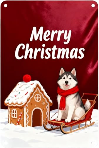 Miniatura 1 de Metal Sign Merry Christmas Alaskan Malamute Tin Sign Retro Wall Decor For Home Coffee Bar Funny Aluminum Sign 8x12 inch