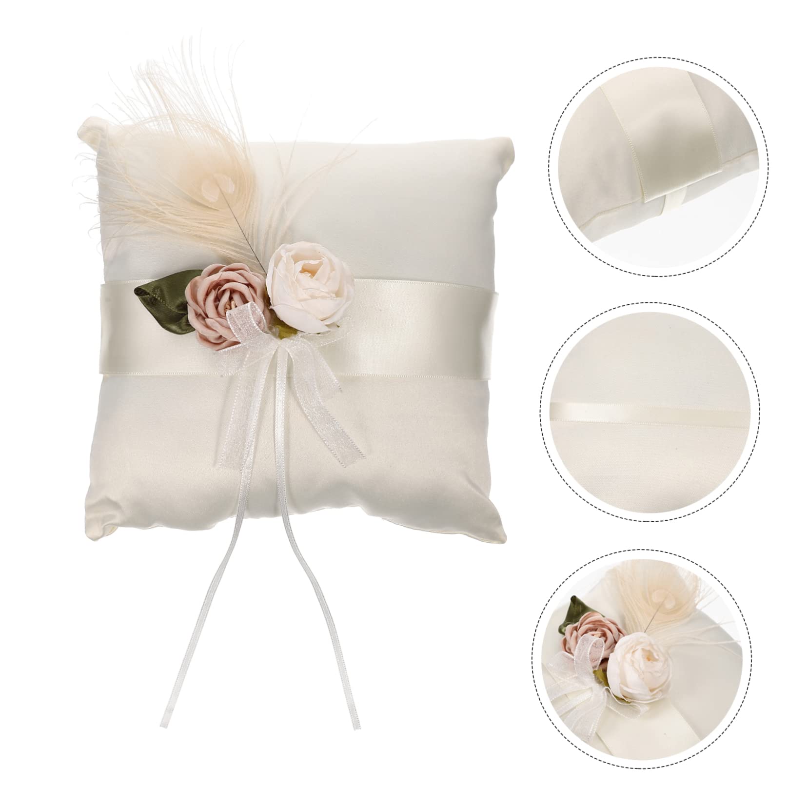 Cuscino Portafedi in Raso Bianco Fiori e Pizzo, Cuscino Fedi Nuziali Elegante per Decorazioni Matrimonio e Cerimonie Speciali