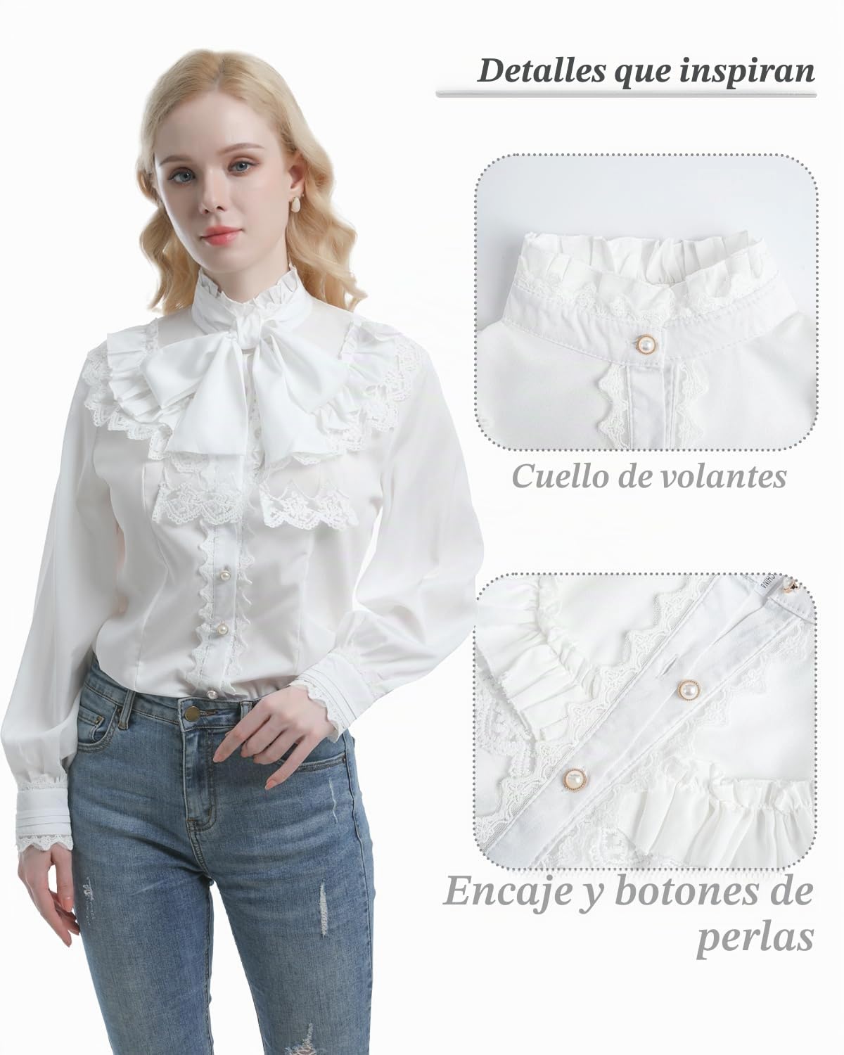 Fiamll Women's Victorian Blouse Vintage Bow Shirt Stand-Up Collar with Ruffles Long Sleeve Shirt