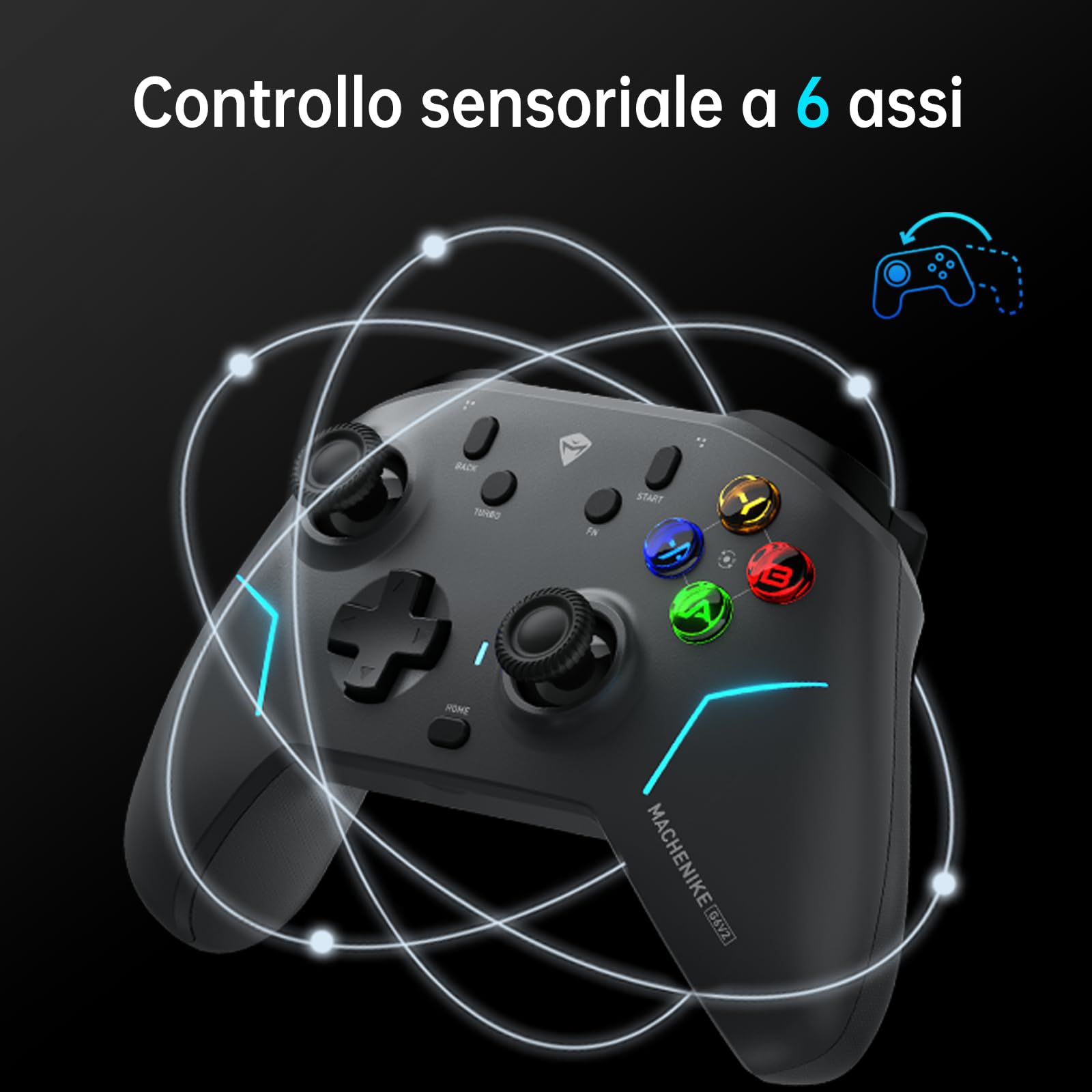 Machenike G6V2 Controller, 2 motori a bobina mobile HD, joystick TMR con coppia regolabile, 2 trigger TMR, pulsanti ABXY facilmente intercambiabili, 4 pulsanti programmabili, 1000 Hz, 1200 mAh, Bianco