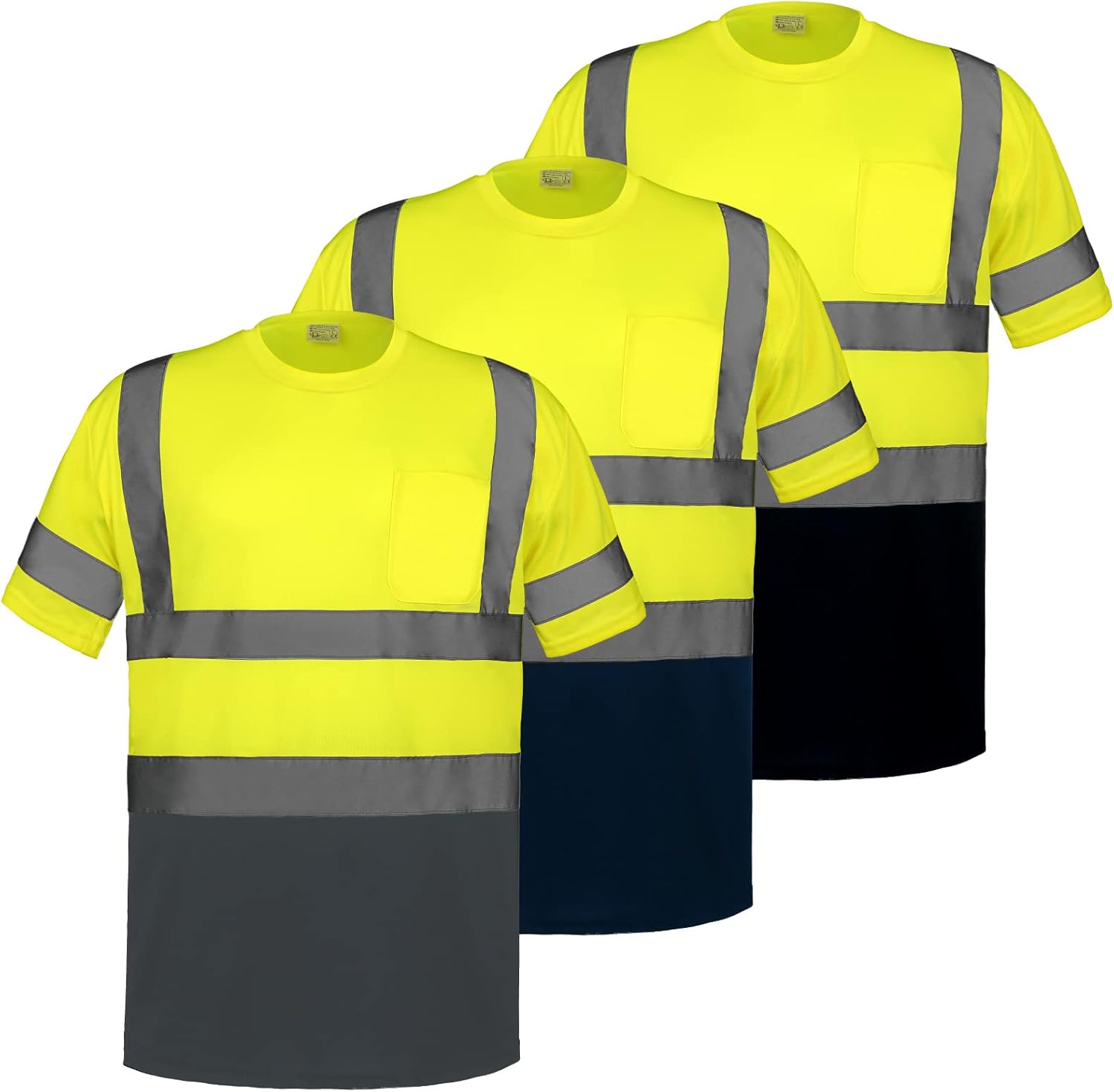 Zhanmai 3 Pcs High Visibility Short Sleeve T Shirt for Men Class 3 Safety Reflective Breathable T Shirt for Work(Large)