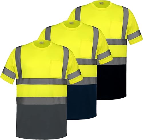 Zhanmai Camiseta reflectante de seguridad de clase 3, transpirable, color amarillo fluorescente, manga corta, alta visibilidad, seguridad