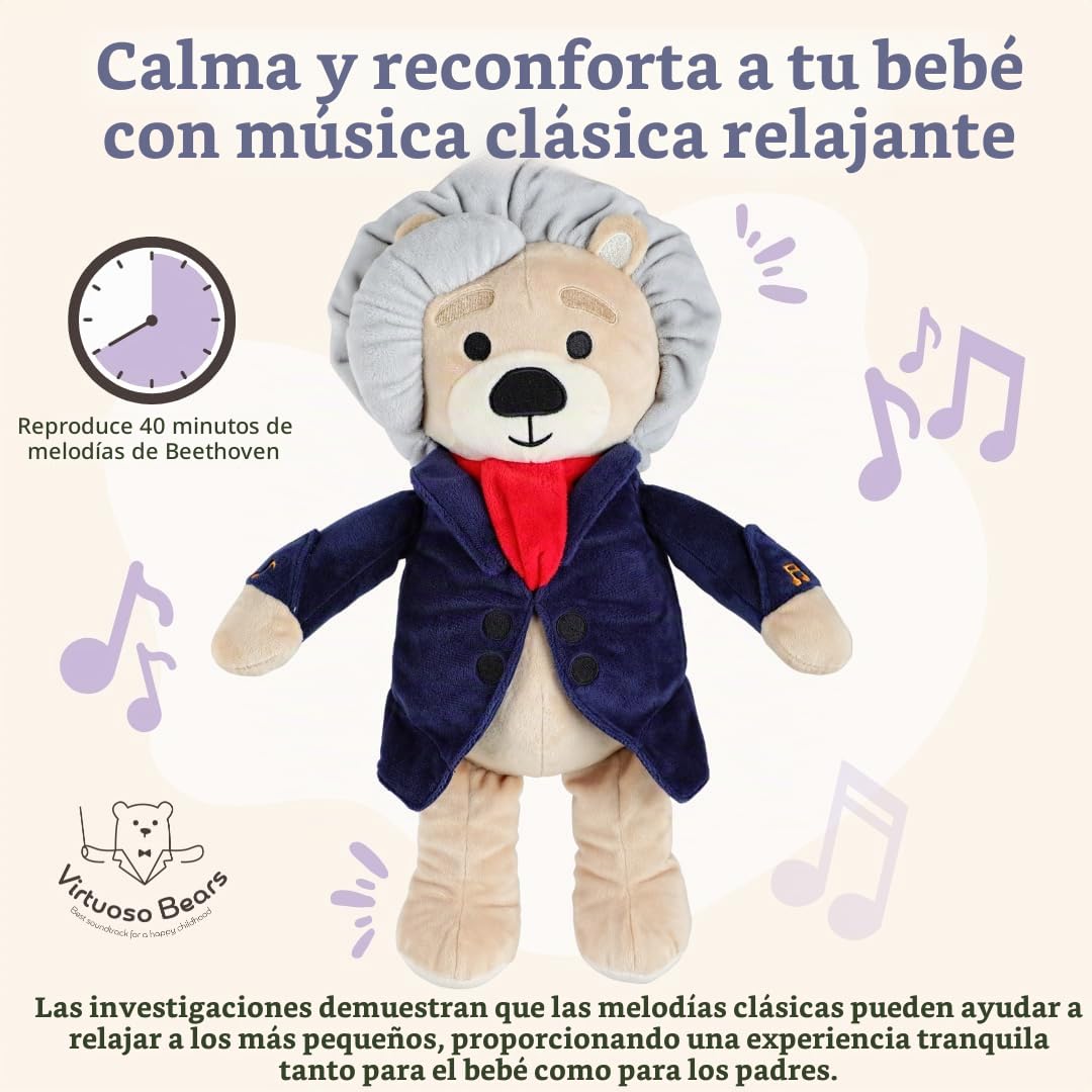 Ludwig van Beethoven Oso Virtuoso, 40 Minutos de Música Clásica, Peluche Musical Premiado de 15 ″, Juguete Educativo
