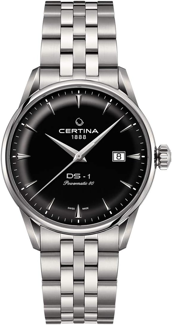 Certina, Mens, DS-1 Powermatic 80, Stainless Steel, Swiss Automatic, Watch, Black, Stainless Steel, 20, (C0298071105100)