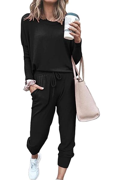 PRETTYGARDEN Women Fall 2 Piece Lounge Outfit Long Sleeve Tops High Waisted Jogger Pants Set Spring Travel Clothes Tracksuit