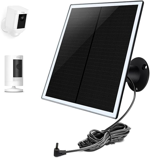 Solar Panel Charger for Ring Cameras, Compatible with Stick Up Cam Battery, Spotlight Cam Battery, Not for Spotlight Plus/Pro, Waterproof, 6W Fast Charging (Black)
