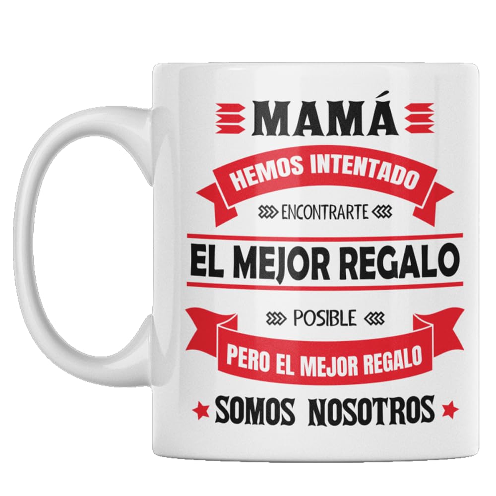 Vulfire Taza Familia para mamá Regalo mujer cumpleaños Idea original Ideas de regalo para ella para Navidad, Día de la Madre, Mamá la mejor del mundo (blanco)