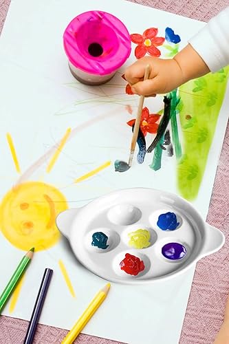 Miniatura 6 de Paleta de pintura para artistas de cerámica, paleta de acuarela de 6.5 pulgadas con 6 agujeros y asas, bandeja de mezcla para pintura de gouache,